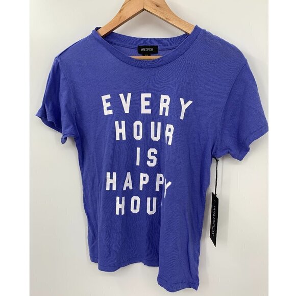 Wildfox Every Hour is Happy Hour Blue Tee Shirt XS - Picture 1 of 6